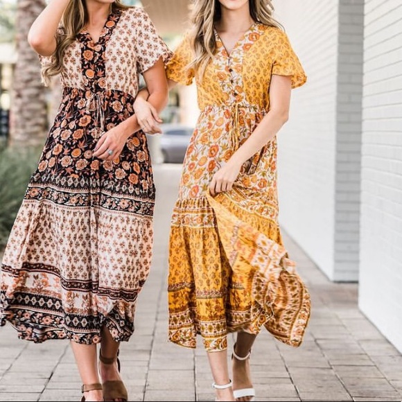 pink desert Dresses & Skirts - Yellow Floral Maxi Dress from Pink Desert